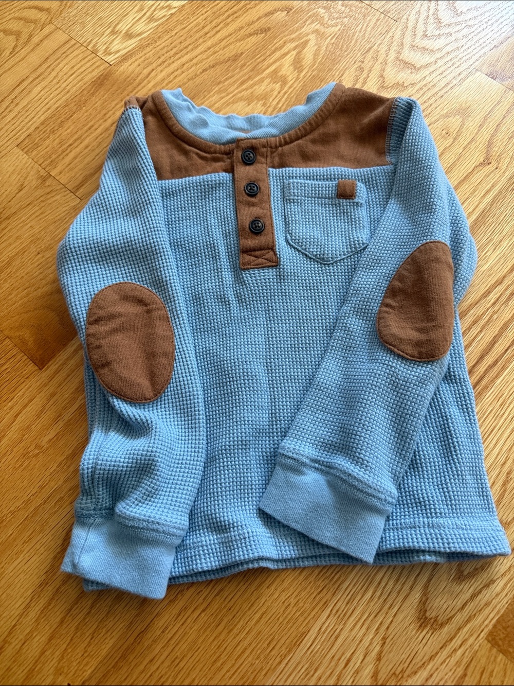 Gymboree Light Blue Long-Sleeve Waffle Henley with Brown Accents